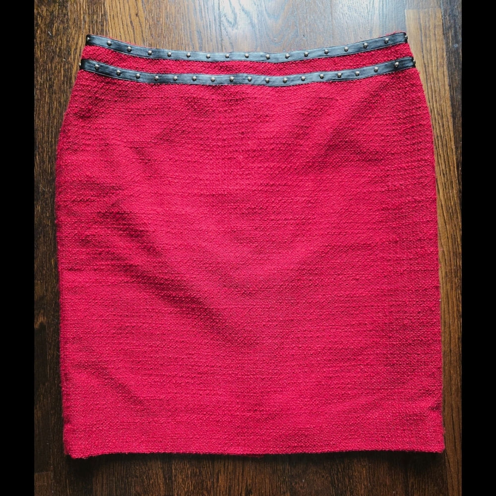 Karl Lagerfeld Red Pencil Skirt Career Tweed Jacquard Size XL